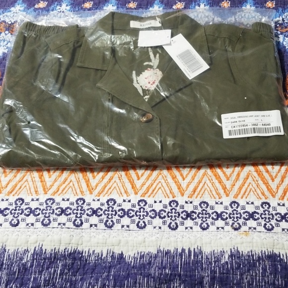JustFab Embroidered Army Jacket Dark Olive L, XL - Picture 8 of 8